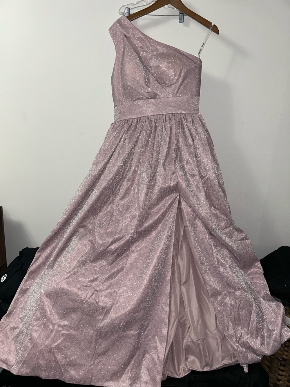 Shimmer One-Shoulder Pink Prom Gown